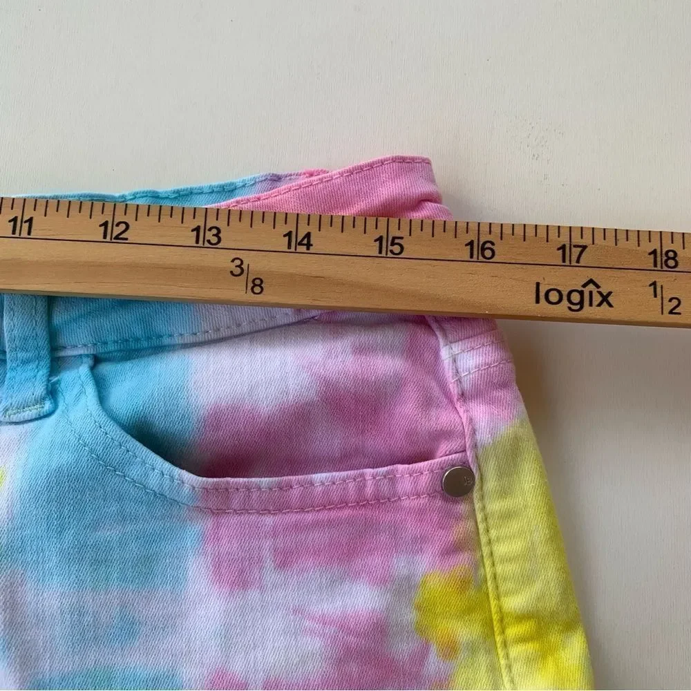 Judy Blue Shorts Tie Dye Rainbow Women XL Stretch Denim Fray Cut-Off Colorful